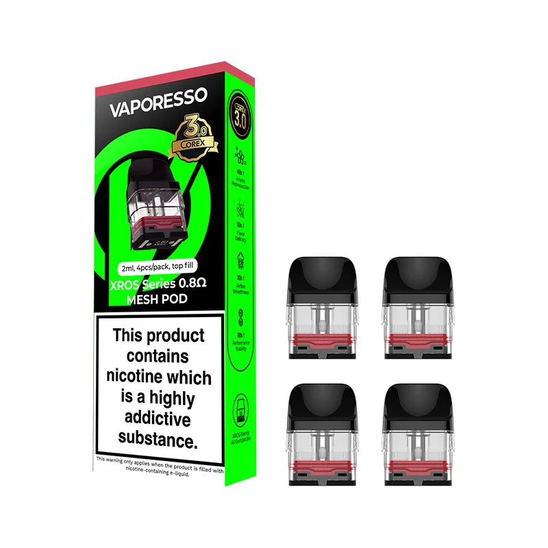 Vaporesso vape pod packaging with four pods on a white background