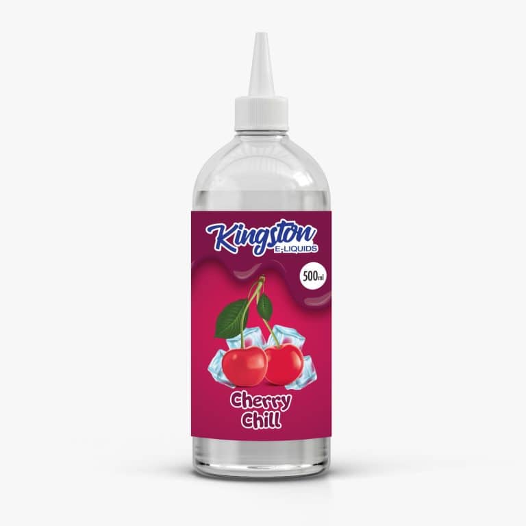 Bottle of Kingston Cherry Chill e-liquid on a white background