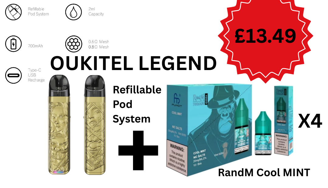 OUKITEL LEGEND POD KIT + 4 RandM cool mint 10ml - £13.49