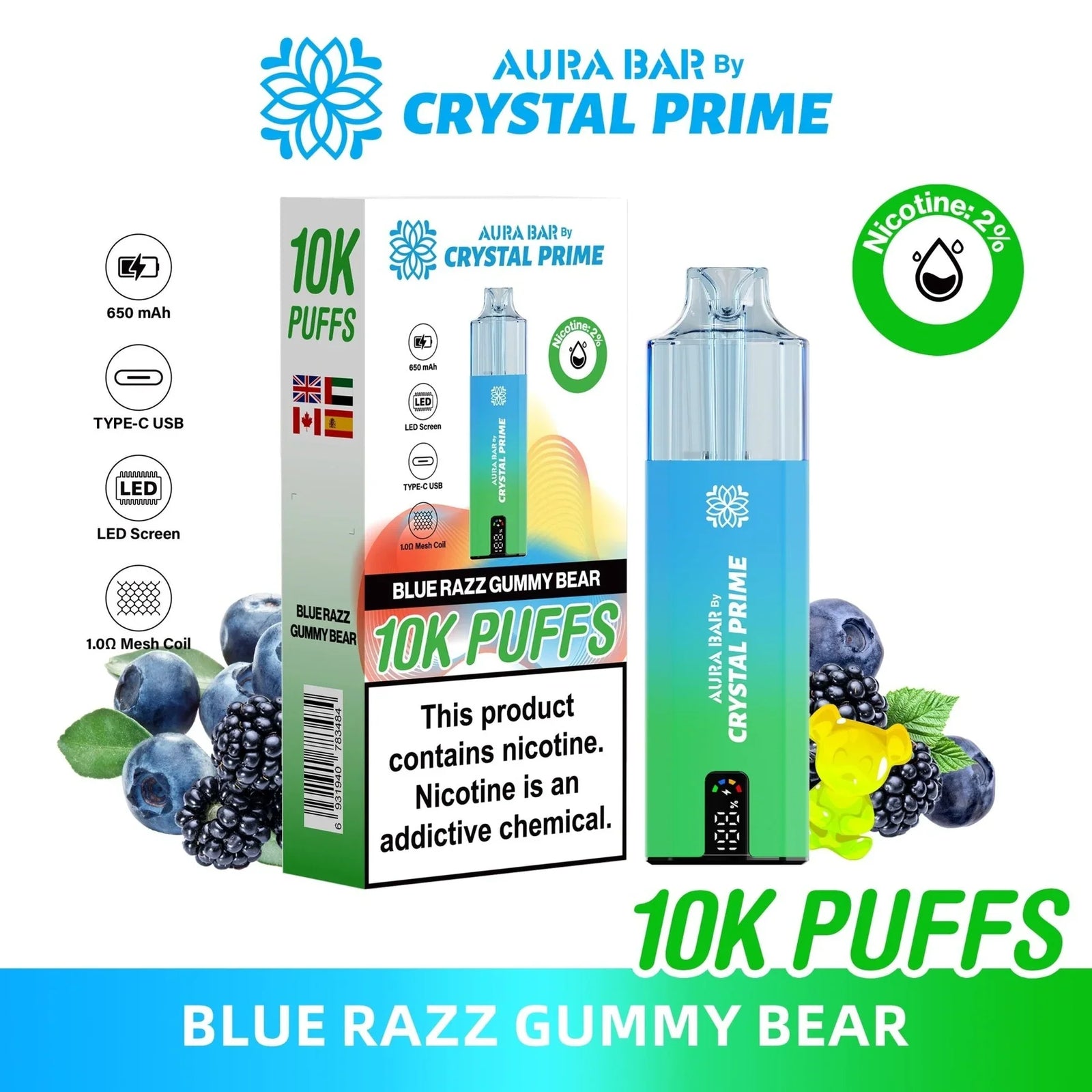 Crystal Prime Aura Bar 10000 - Prefilled Pod Kit