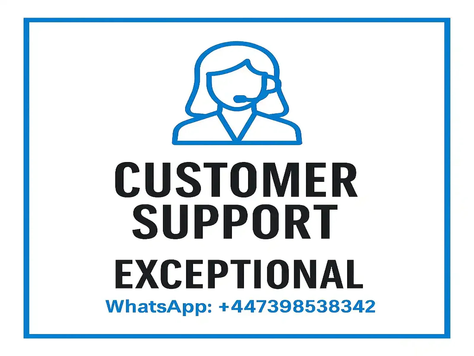 Customer support logo with contact information on a white background