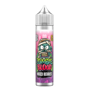 Vape juice bottle labeled 'Zombie Blood Mixed Berries' on a white background