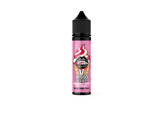 Vape juice bottle with pink label featuring a ghost and ice cream cone on a white background